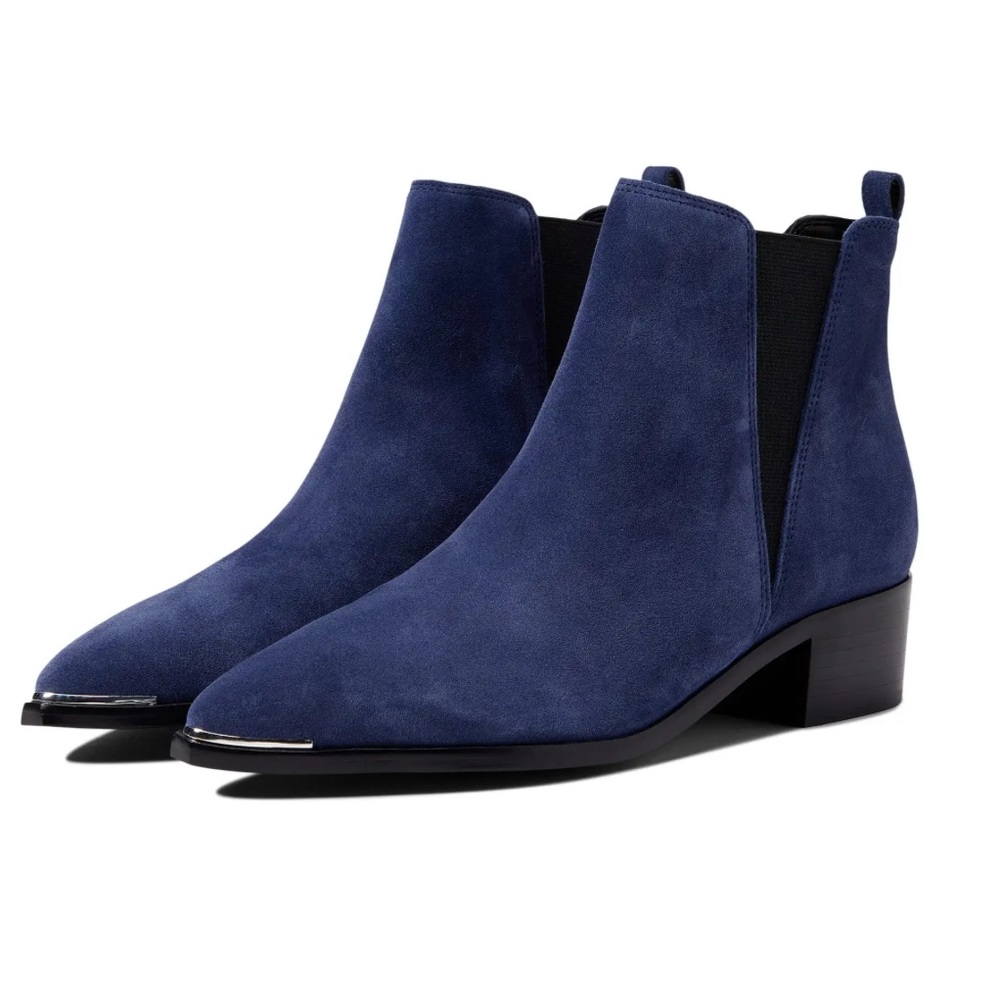 Marc Fisher Yale Pointy Toe Bootie with Metal Detail in Dark Blue Suede — Size 6